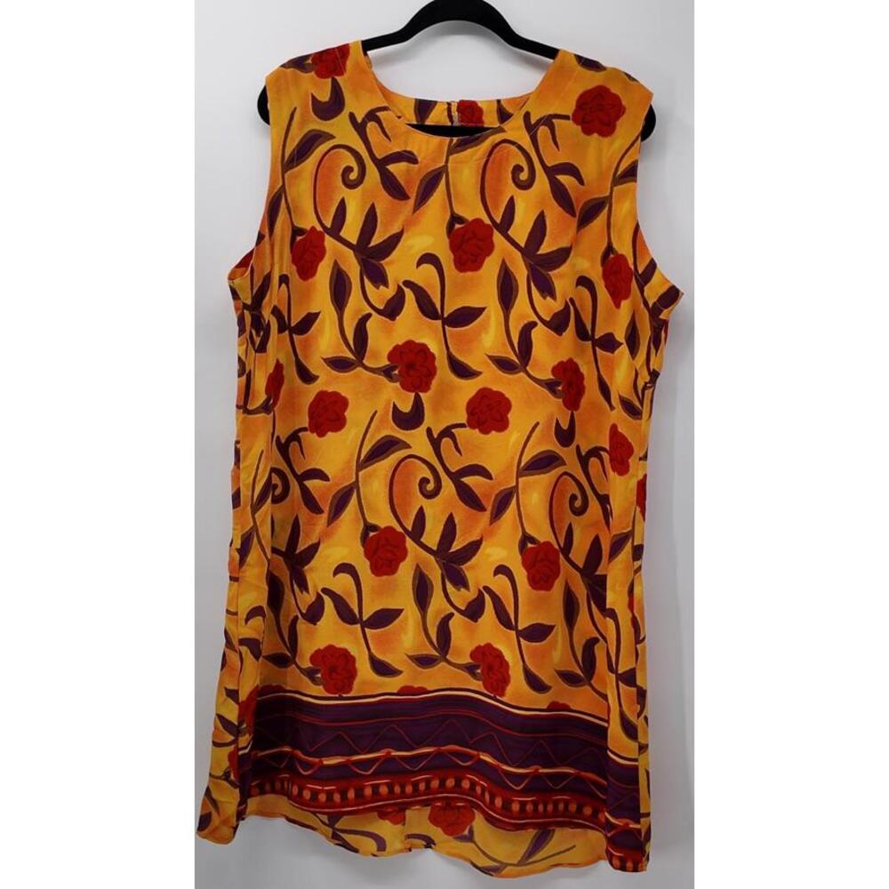 Vintage Floral Print‎ Sleeveless Dress Size 2X Yellow Purple Red Lightweight